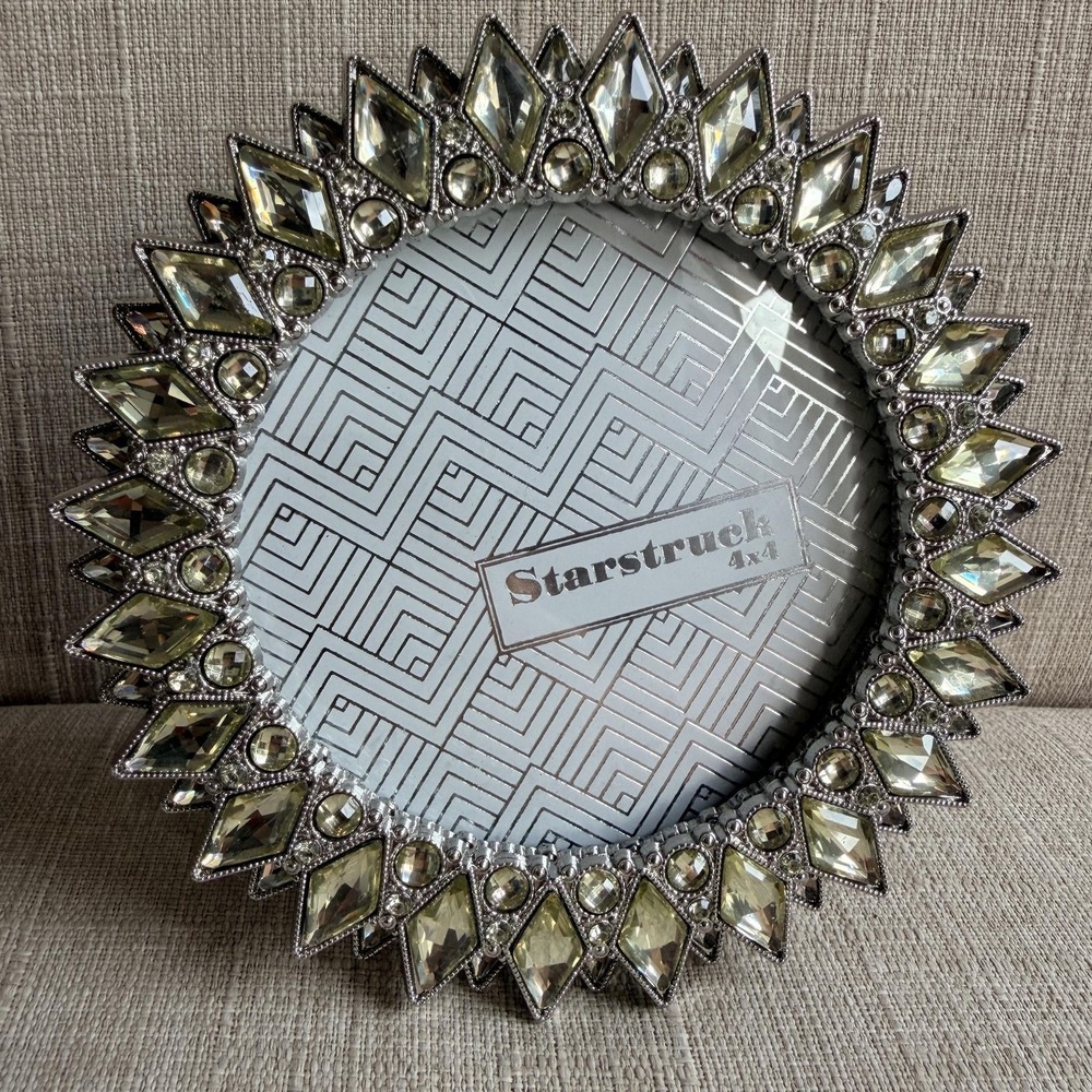 Parisian Home Starstruck Round Picture Photo Frame 4x4 Silver Jeweled Glam Decor